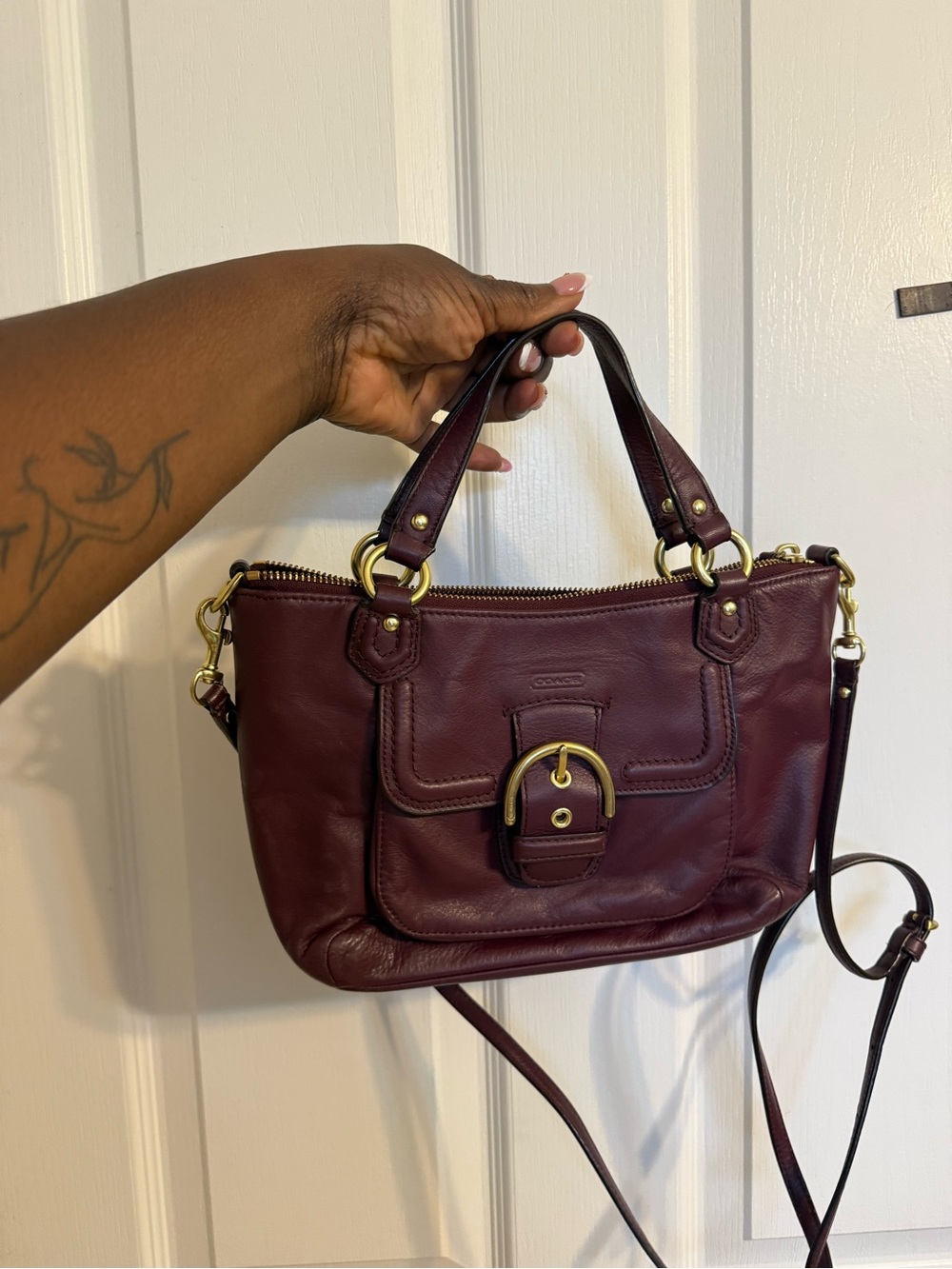 Coach Burgundy Leather Shoulder Bag with Gold Hardware